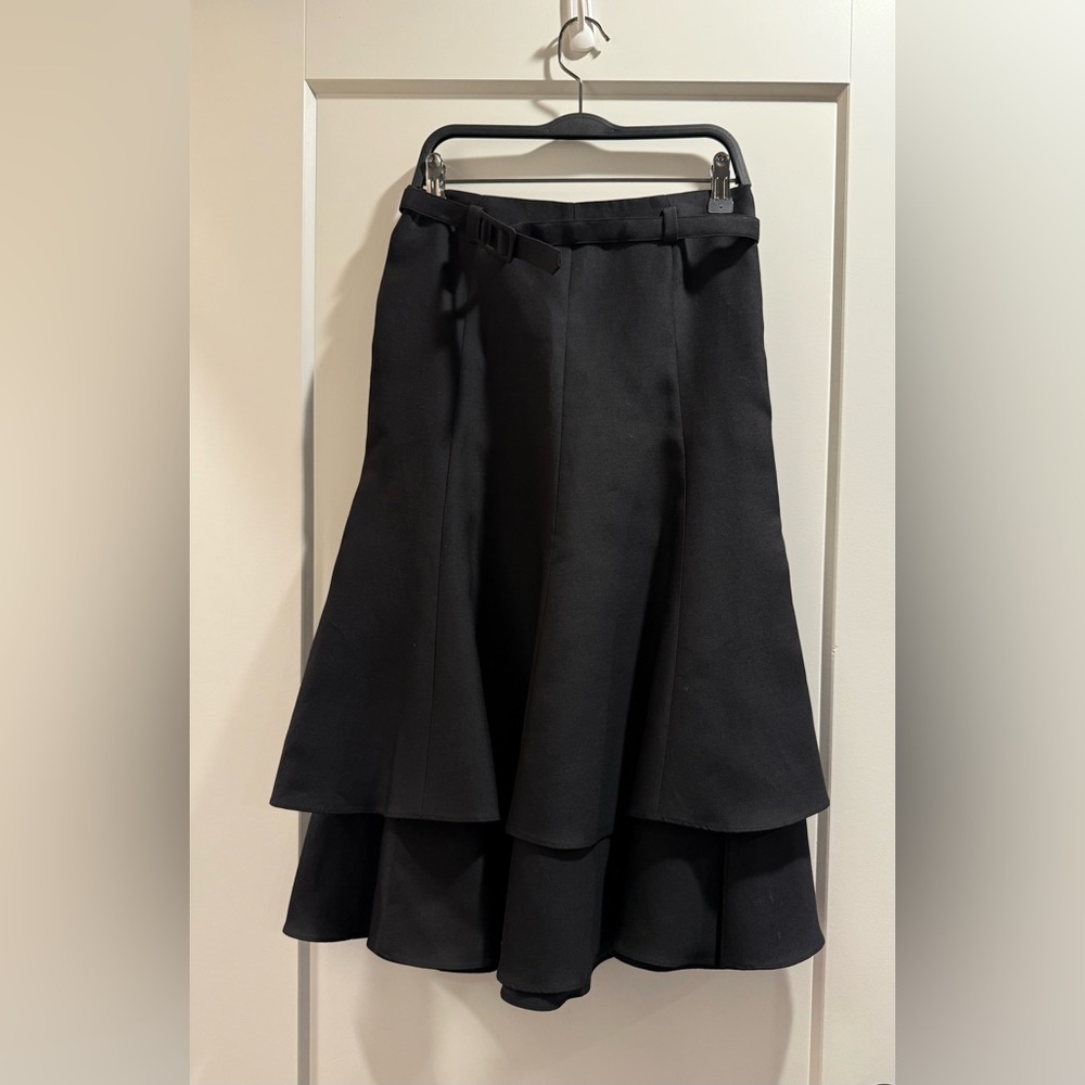 CO Black Belted Layered‎ Midi Wool , Cotton & Silk Skirt Size XS